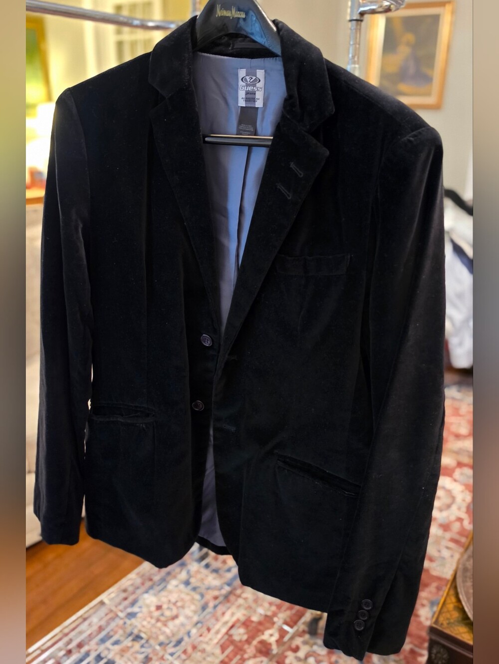 Guess Men’s Black Velvet Blazer Sport Coat
